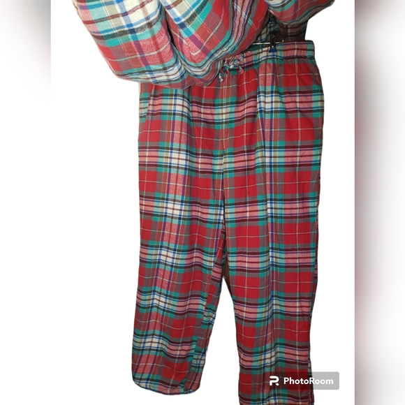 2 Pairs Lands End Sherpa Lines Flannel Tie Waist Pants Size XL - Picture 2 of 4